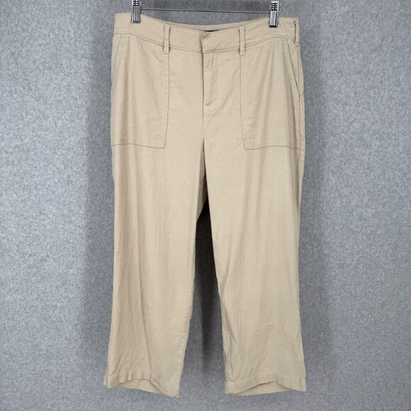 NYDJ Womens Utility Crop Linen Blend Pants Size 4 Khaki Tan Summer Casual NWOT - Picture 1 of 15